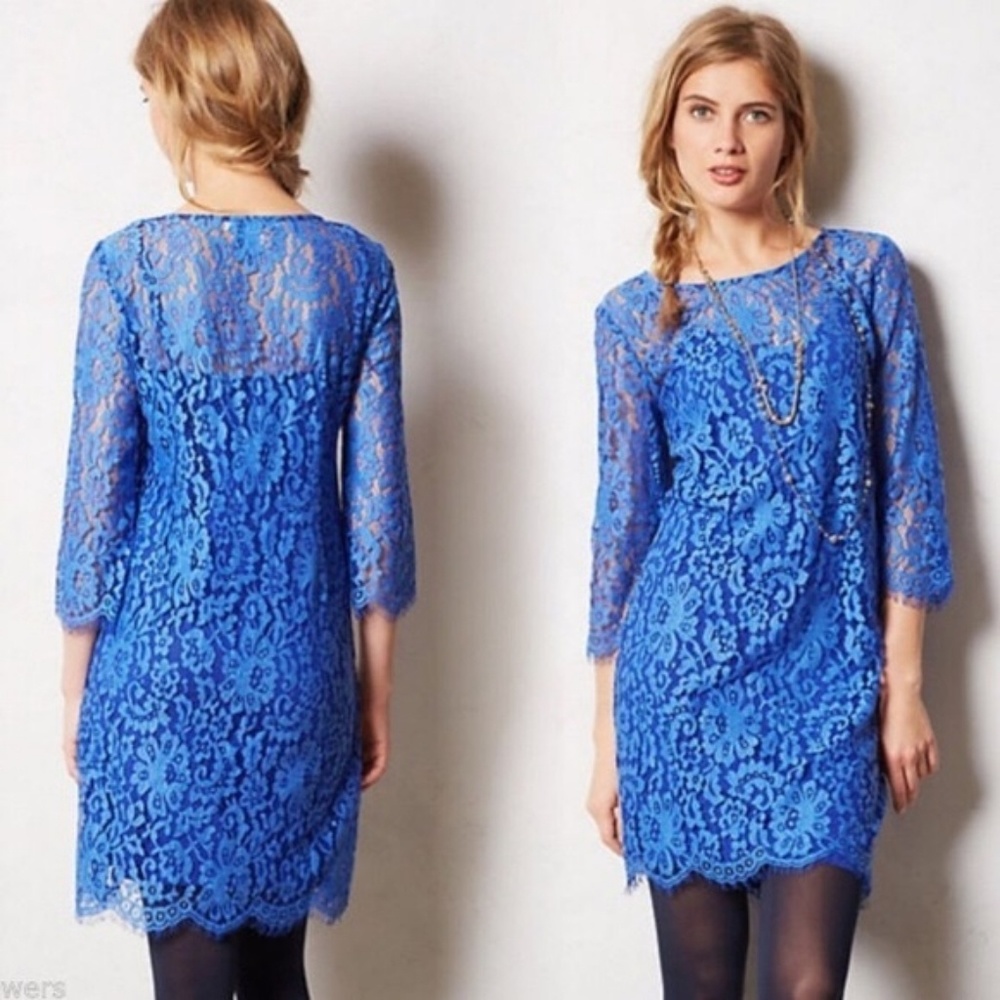 Anthropologie HD in Paris Blue Lace Dress